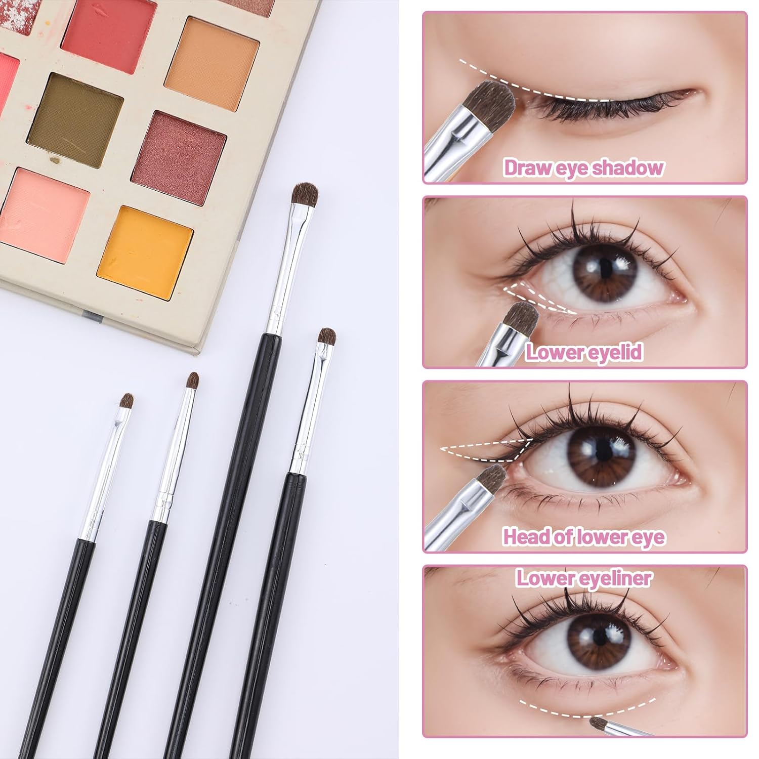 4 Pcs Eye Makeup Brushes Mini Smudge Brush for Eyeliner Concealer Brush Eyeshadow Eyeliner Brushes for Gel Cream Liquid Concealer Highlighting Eye Liner