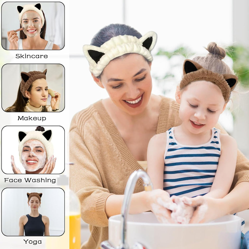4-Piece Set Headband for Washing Face, Cute Makeup Headband & Wrist Bands to Wash Face, Skincare Headband, Spa Headband, Face Wash Wristbands, Stretchable Headbands, Perfect for Spa and Sports Use
