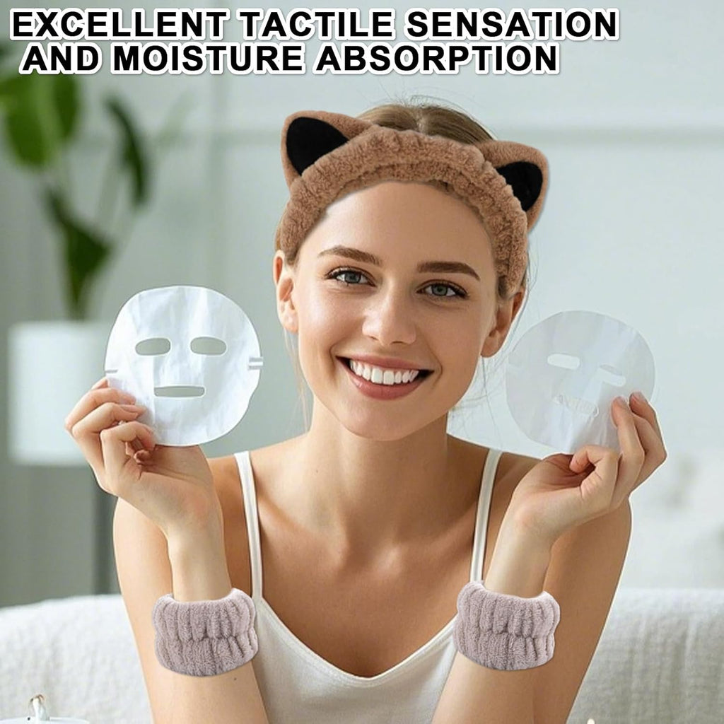 4-Piece Set Headband for Washing Face, Cute Makeup Headband & Wrist Bands to Wash Face, Skincare Headband, Spa Headband, Face Wash Wristbands, Stretchable Headbands, Perfect for Spa and Sports Use